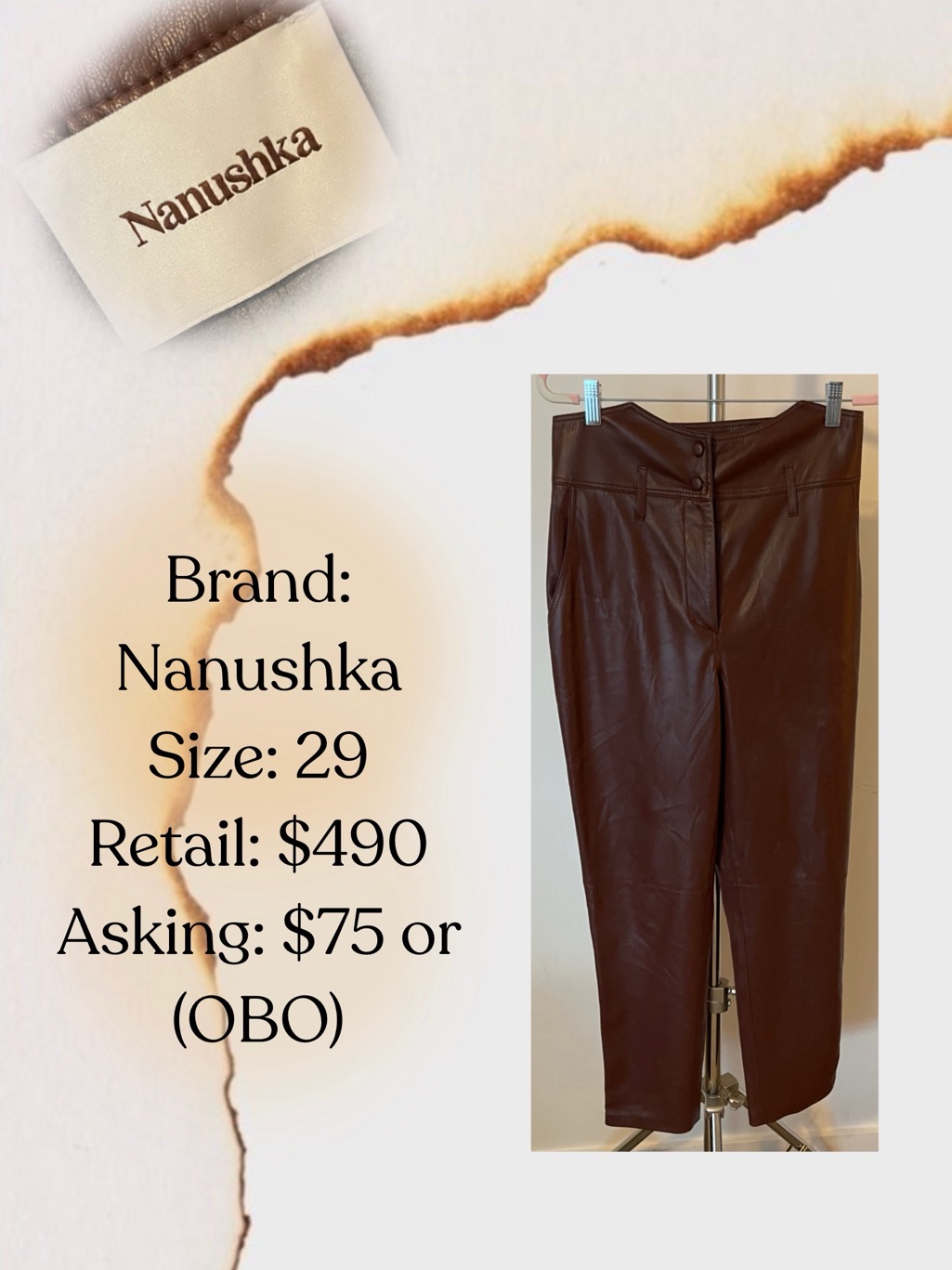Nanushka Dark Brown Faux Leather Straight Pants